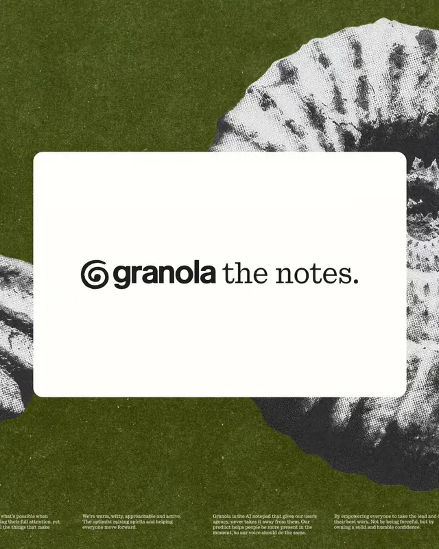 Granola AI notepad brand identity (slide 14)