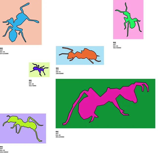 Ant icon set system, illustrated, playful, vibrant