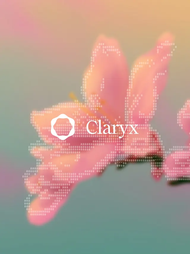 Claryx cybersecurity brand identity, geometric, gradient-heavy, warm
