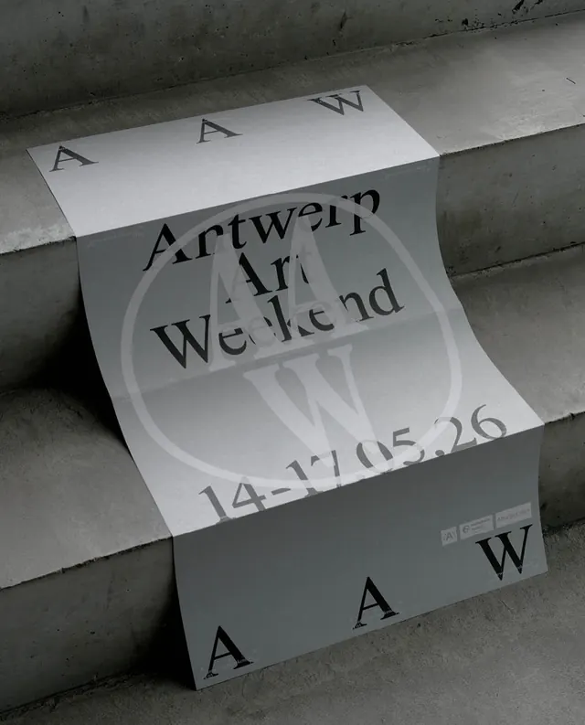 Antwerp Art identity system and materials (slide 8), minimal, corporate-clean, dark