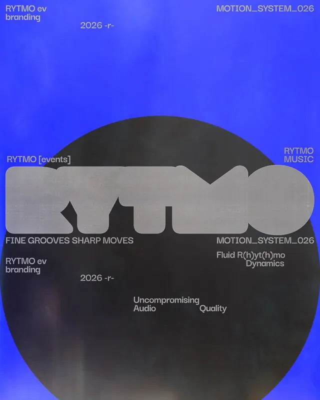 Rytmo music and events identity system (slide 8), typographic, playful, dark