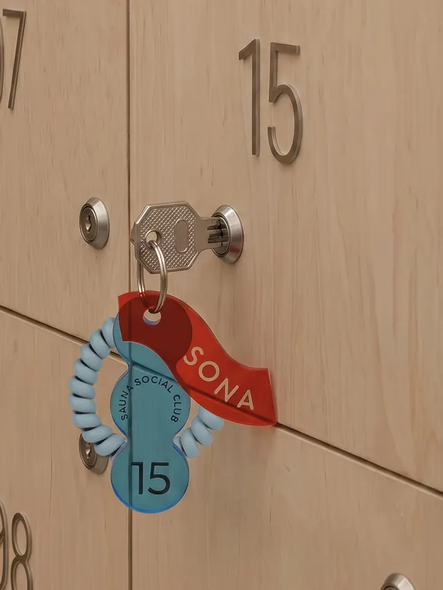 SONA Sauna Social Club brand identity system (slide 7), geometric, playful, vibrant