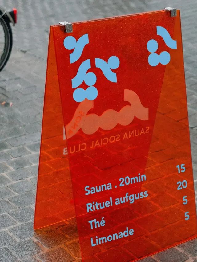 SONA Sauna Social Club brand identity system (slide 13), geometric, playful, vibrant