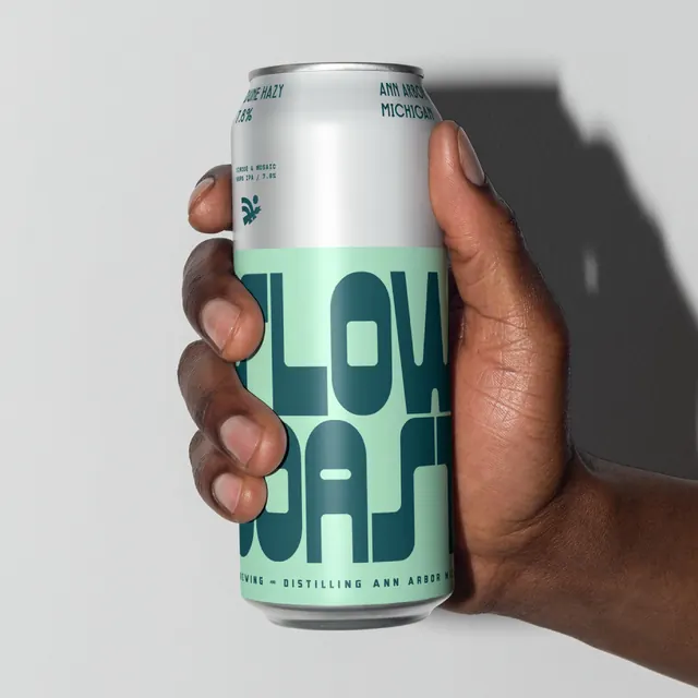 Slow Coast Brewing identity system (slide 8), minimal, line-art, monochrome