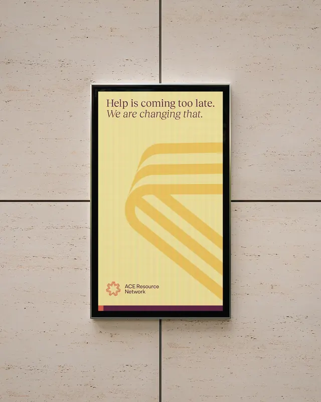 ACE Resource Network brand identity case study (slide 13), corporate-clean, warm