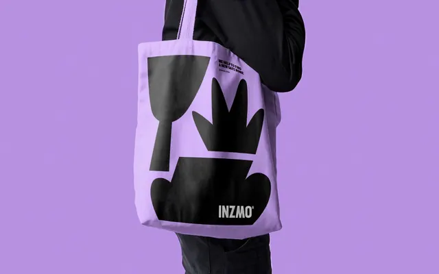 Inzmo lilac tote bag with black plant pictogram, minimal, geometric, pastel