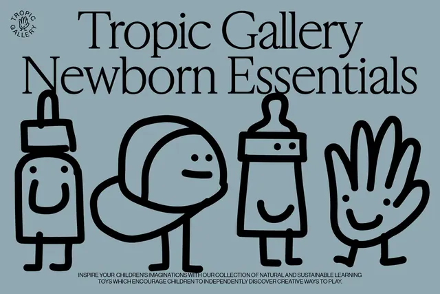 Tropic Gallery Newborn Essentials identity, illustrated, playful, light
