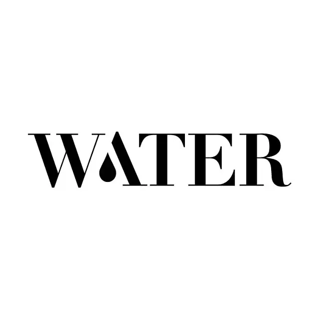 Water wordmark with drop accent, minimal, monochrome, monochrome