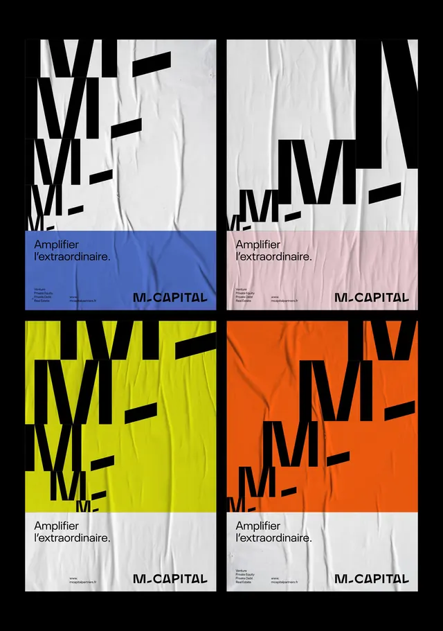 M. Capital identity system with vibrant color variants, bold, geometric, vibrant