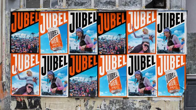 Jubel flyposted poster wall, photographic, typographic, vibrant