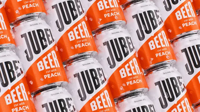 Jubel chilled cans packed in ice, photographic, geometric, vibrant