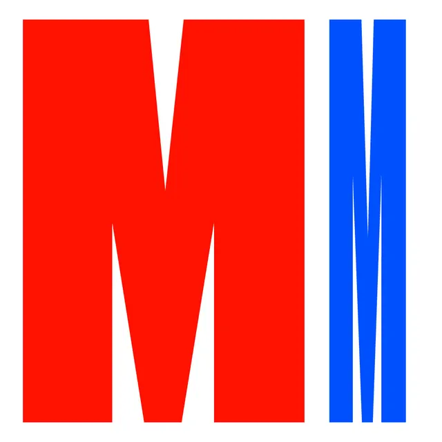 Red and Blue Geometric Lettering, minimal, geometric, high-contrast