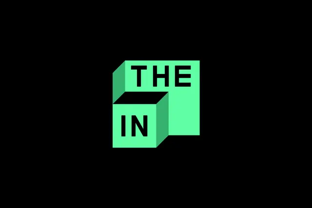 THE IN isometric green block logo, minimal, geometric, vibrant