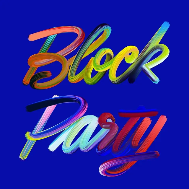 Block Party Wordmark, playful, gradient-heavy, vibrant