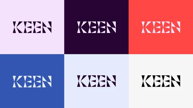 KEEN wordmark colorway grid, minimal, geometric, vibrant
