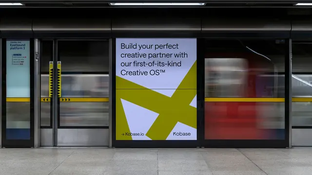 Kobase transit poster with cropped acid-green asterisk, minimal, geometric, high-contrast