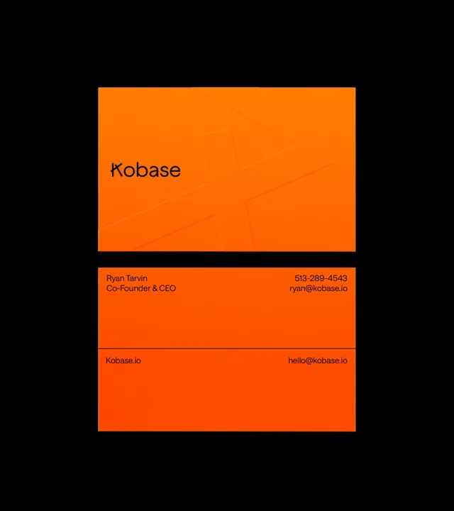 Kobase orange business card front and back, minimal, geometric, dark