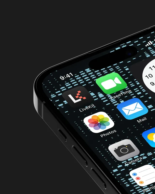 LiveKit app icon on an iOS home screen, dark-mode, technical, dark