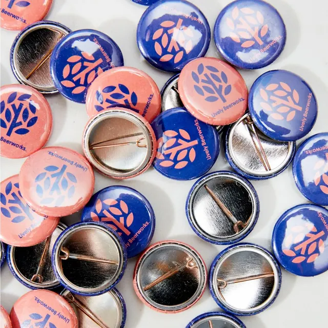 Lively Beerworks pin buttons, flat, geometric, vibrant