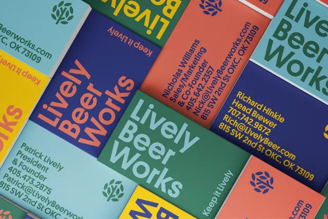 Lively Beerworks business card colorway spread, minimal, geometric, vibrant