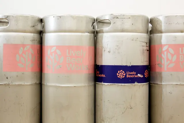 Lively Beerworks branded keg wraps, photographic, minimal, muted