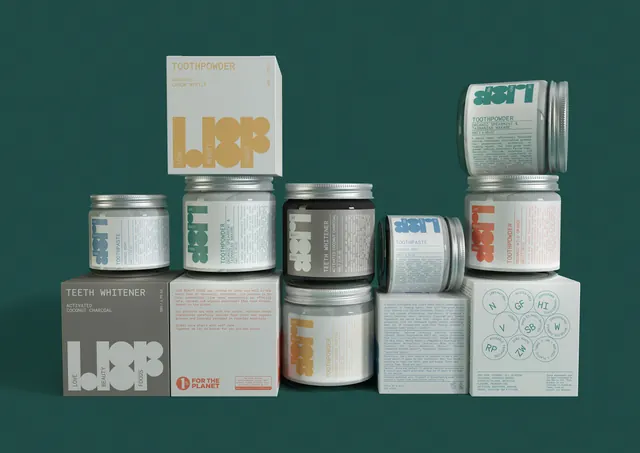 Love Beauty Foods oral care range on green, minimal, swiss, cool