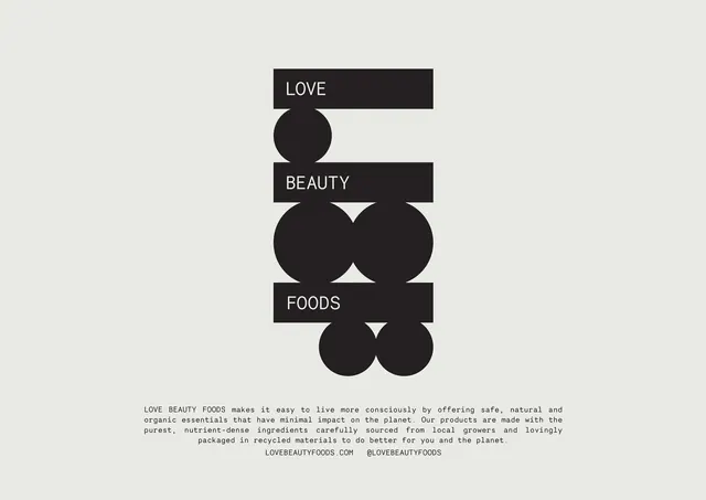 Love Beauty Foods stacked bar and circle monogram, minimal, swiss, light