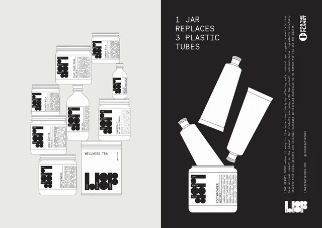Love Beauty Foods one jar replaces three tubes poster, line-art, minimal, monochrome