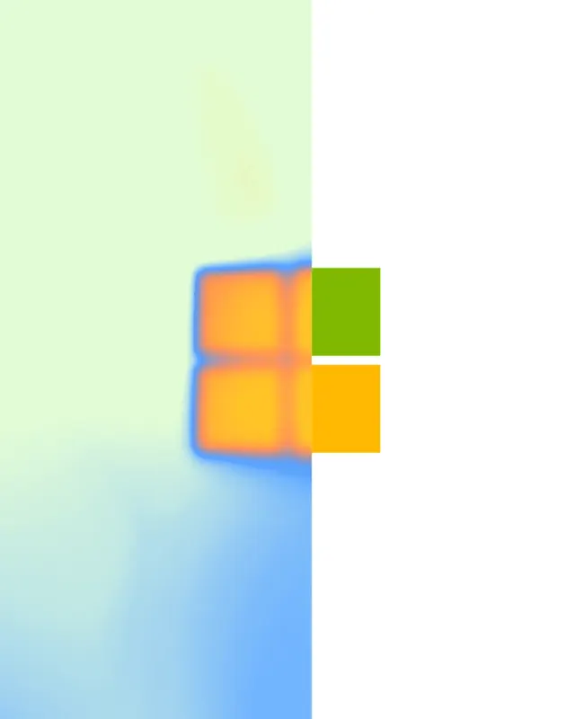 Half-blurred four-square mark against a crisp counterpart, minimal, abstract, light