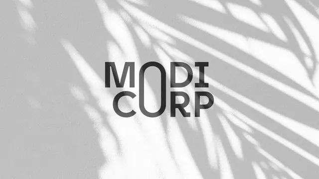 ModiCorp logo, geometric, minimal, dark