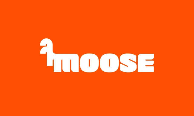 Moose logotype centred on orange, flat, typographic, vibrant