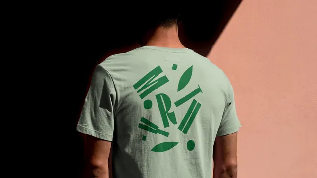 Myrth deconstructed logotype tee, typographic, playful, warm