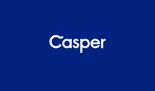 Casper mattress brand wordmark, minimal, corporate-clean, light