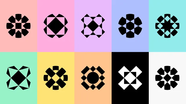 National Gallery of Canada medallion mark variations, geometric, minimal, pastel
