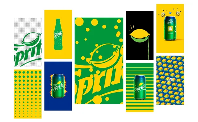 Brand identity collage with pattern and product variations, geometric, playful, vibrant