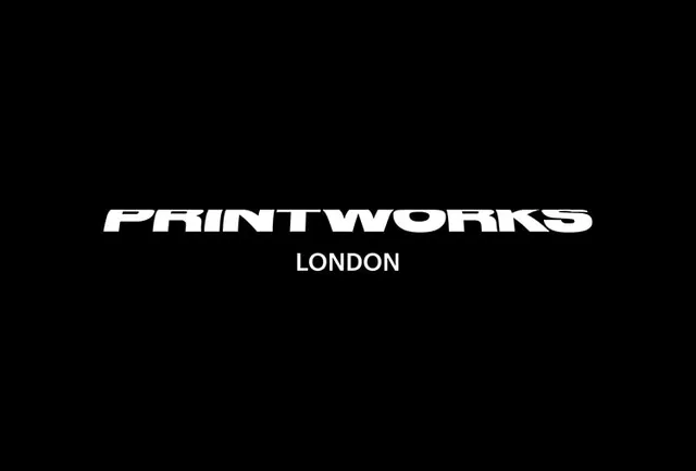 Printworks London bold wordmark, monochrome, sans-serif, monochrome