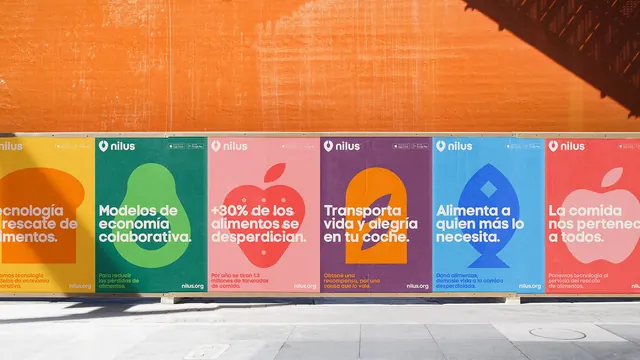 Nilus poster series on a street hoarding, flat, geometric, vibrant