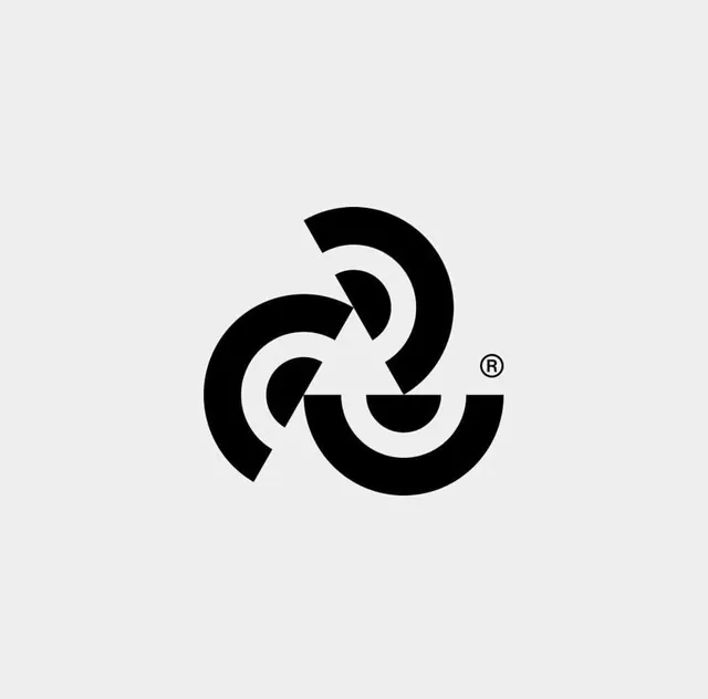 Geometric circular symbol with nested curves, minimal, geometric, monochrome