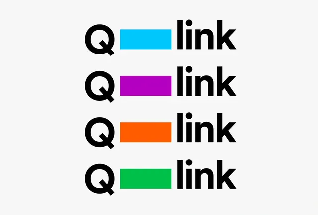 Q-link logo system color variations, minimal, swiss, light
