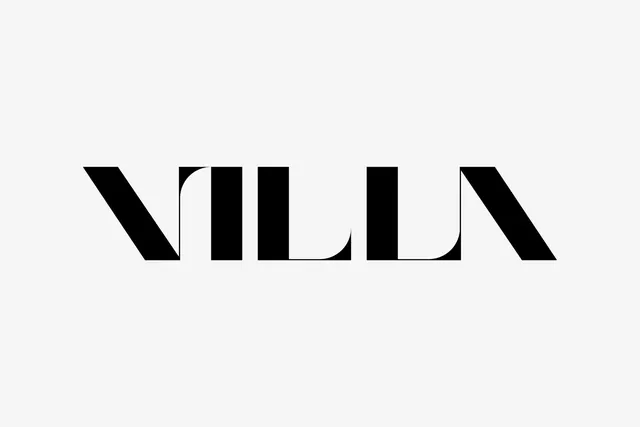 VILLA wordmark logo, minimal, geometric, monochrome