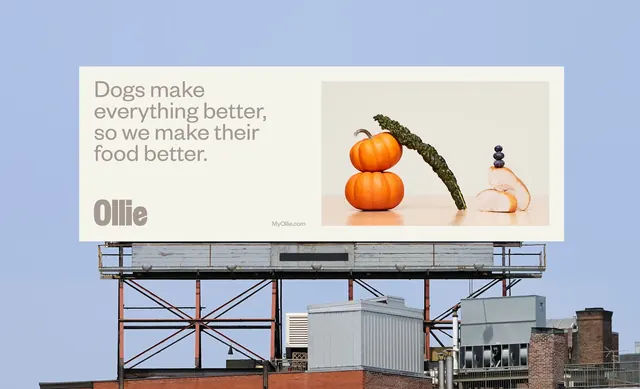 Ollie billboard with stacked pumpkin still life, photographic, minimal, warm