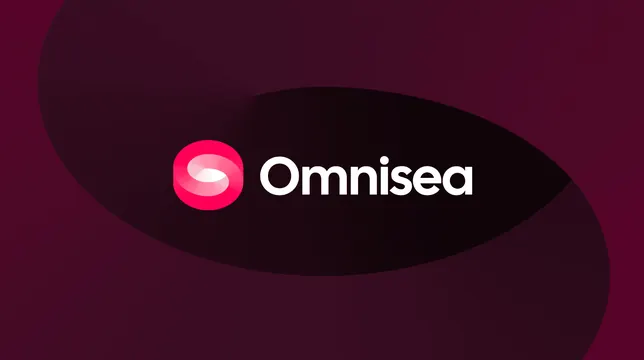 Omnisea horizontal lockup on a dark plum lens, dark-mode, gradient-heavy, dark