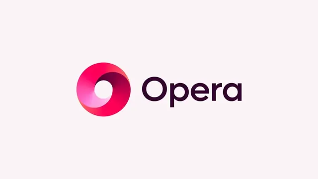Opera logo, geometric, gradient-heavy, warm
