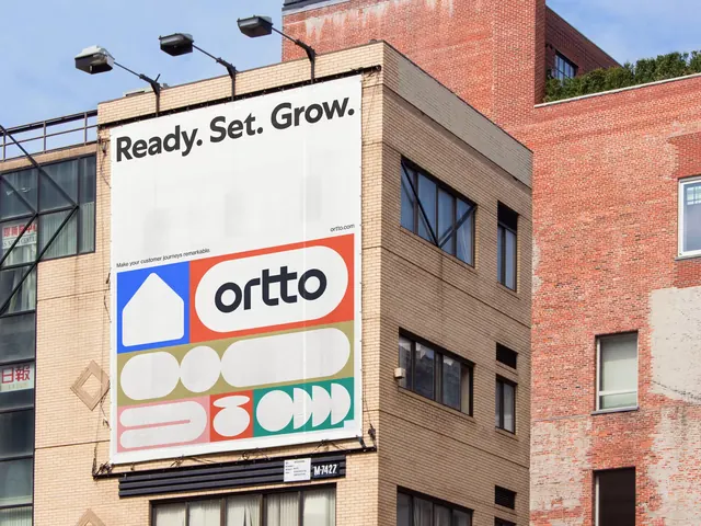 Ortto building billboard with shape grid, geometric, corporate-clean, vibrant