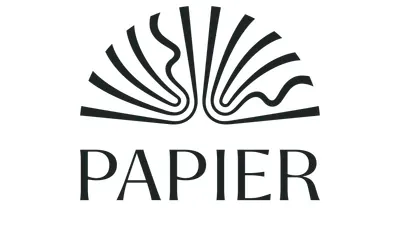 Papier primary logo lockup, minimal, line-art, light