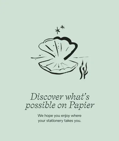 Papier shell line drawing with sign-off message, minimal, line-art, light
