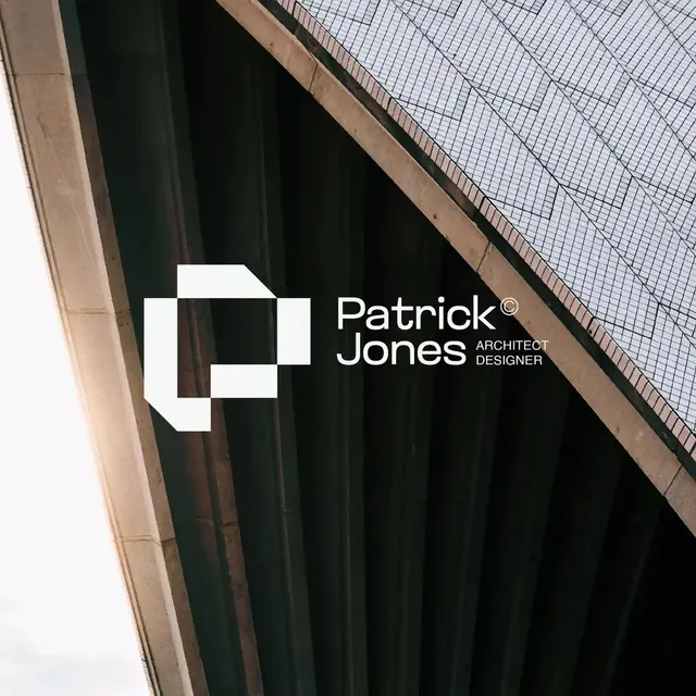 Patrick Jones logo, geometric, minimal, light