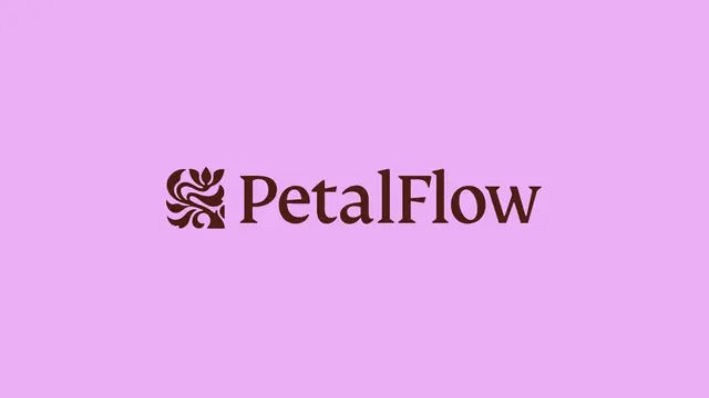 PetalFlow logo, geometric, luxury, earthy