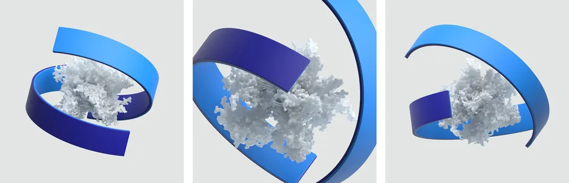 Pfizer brand motif 3D render triptych, 3d-render, abstract, cool