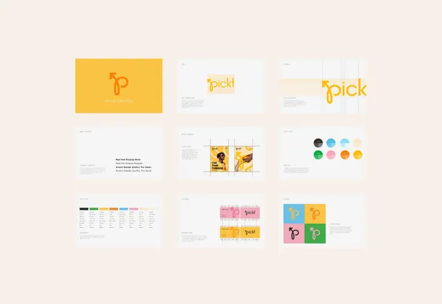 Pickt brand guideline spread overview, minimal, swiss, light